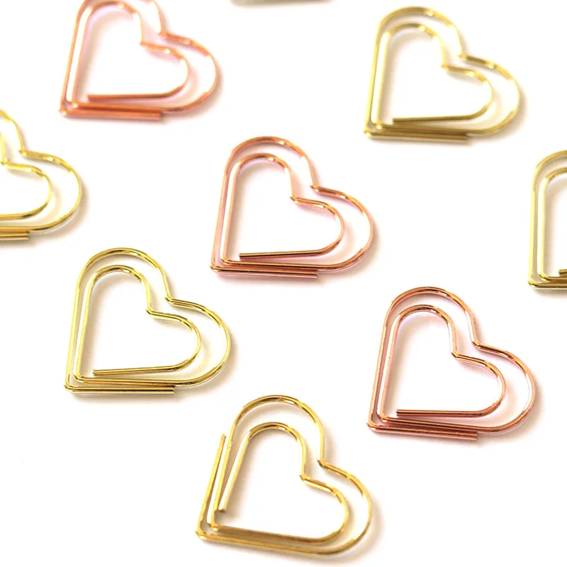 20Pcs Metal Paper Clips Hearts Colorful Mini Binder Clip Bookmark Book Envelope Clip Stationery School Office Binding Supplies