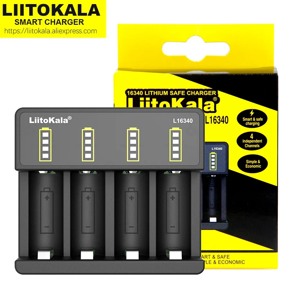 LiitoKala Lii-L16340 Rechargeable Battery Charger 4Slot For 3.7V 16340 CR123A CR17335 Batteries+5V Plug