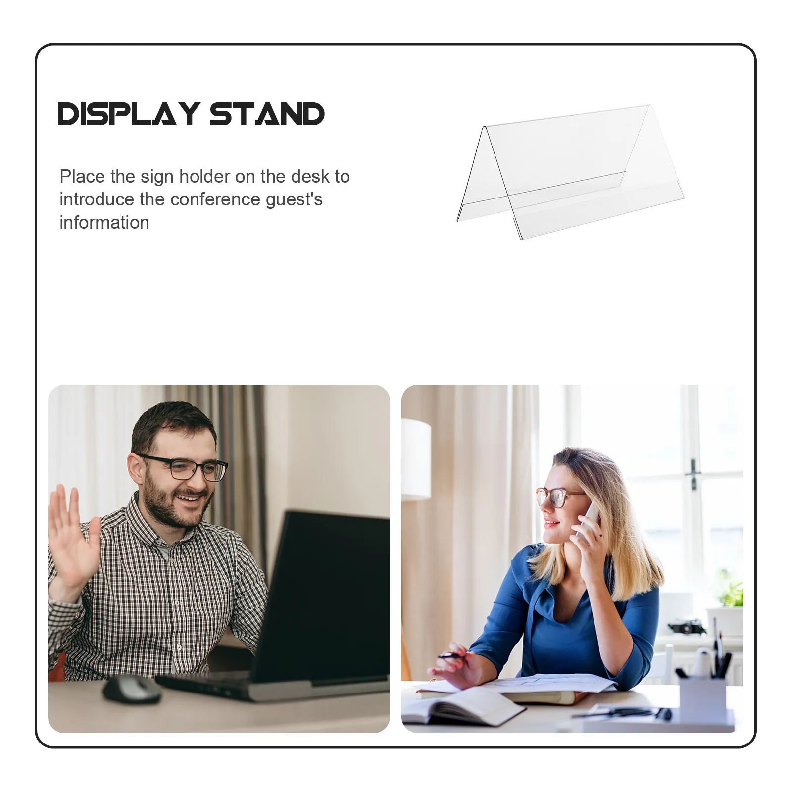 5Pcs Acrylic Name Plate Display Stand Transparent Tent Design Double Sided Sign Holder for Guest Seat Name Cards Office Store