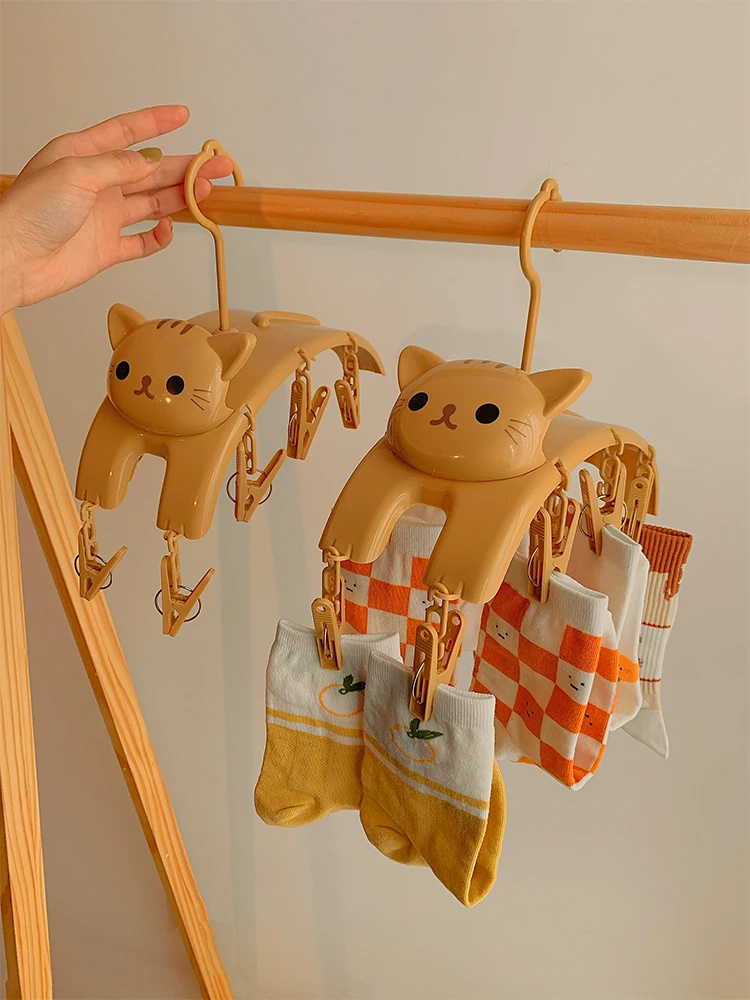 

Cute cat multi-functional 10 clips socks drying rack drying underwear artifact student dormitory home balcony