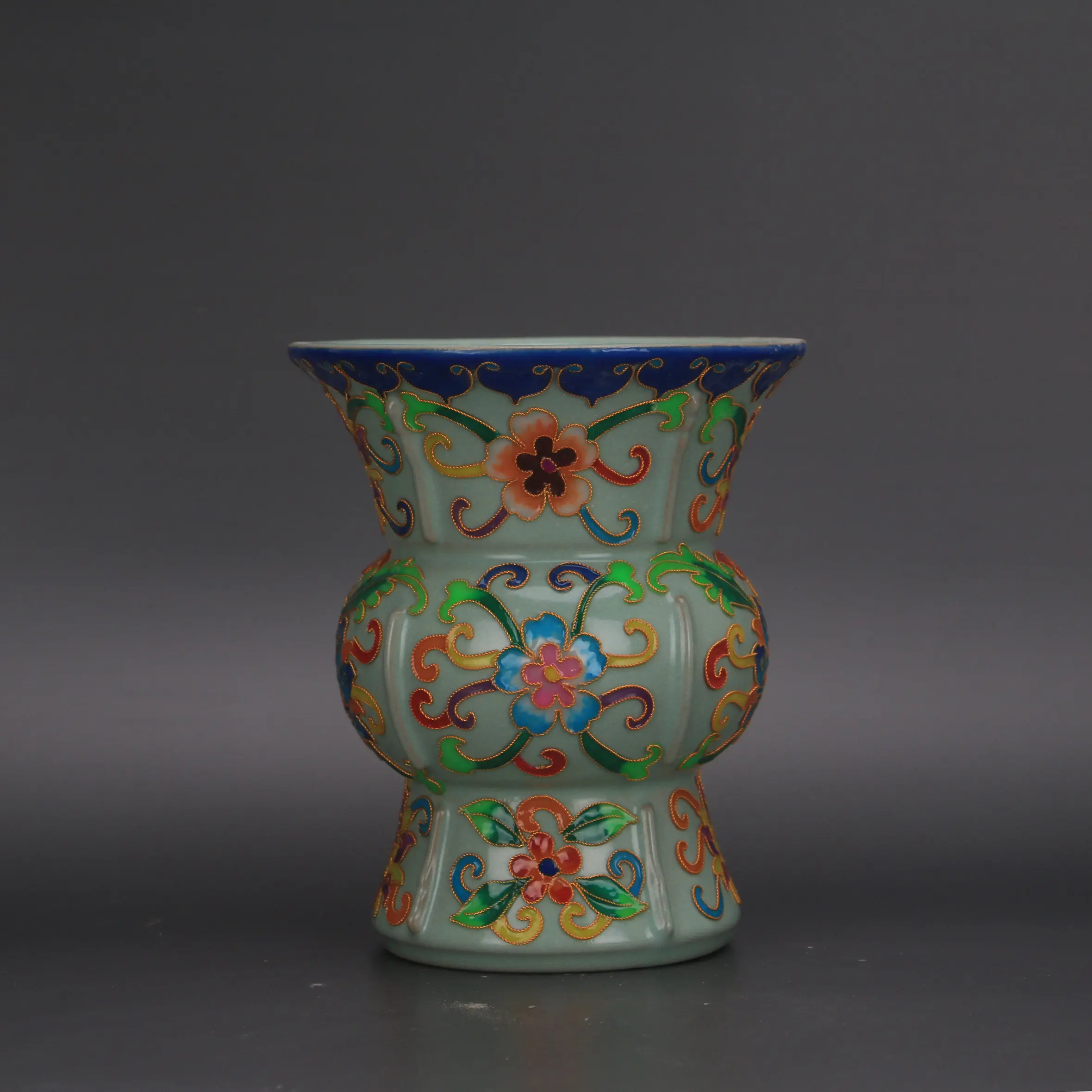 Qing Dynasty Style Ru Ware Cloisonne Enamel Floral Scroll Zun Vase Porcelain Home Decor Collectible