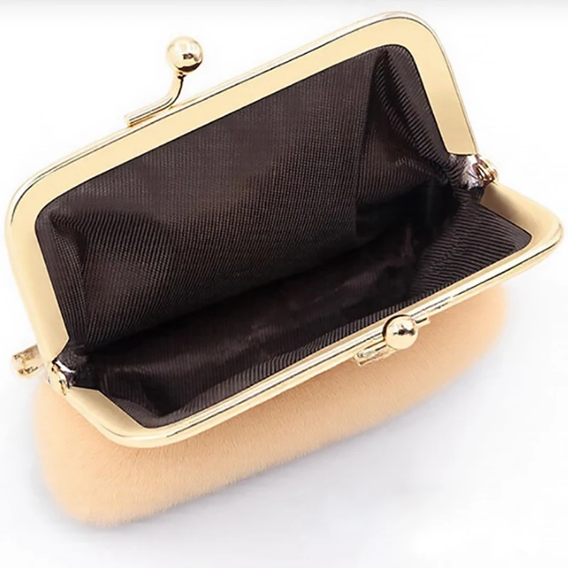 10pcs 3Inch Coin Purses Women Plush Plain Pillow Shaped Ear Line Short Storage Bag With Keychain
