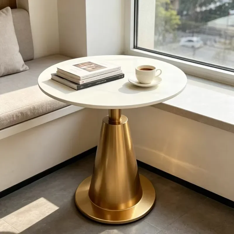 Light luxury round single-layer sinter side table, tapered integrated metal