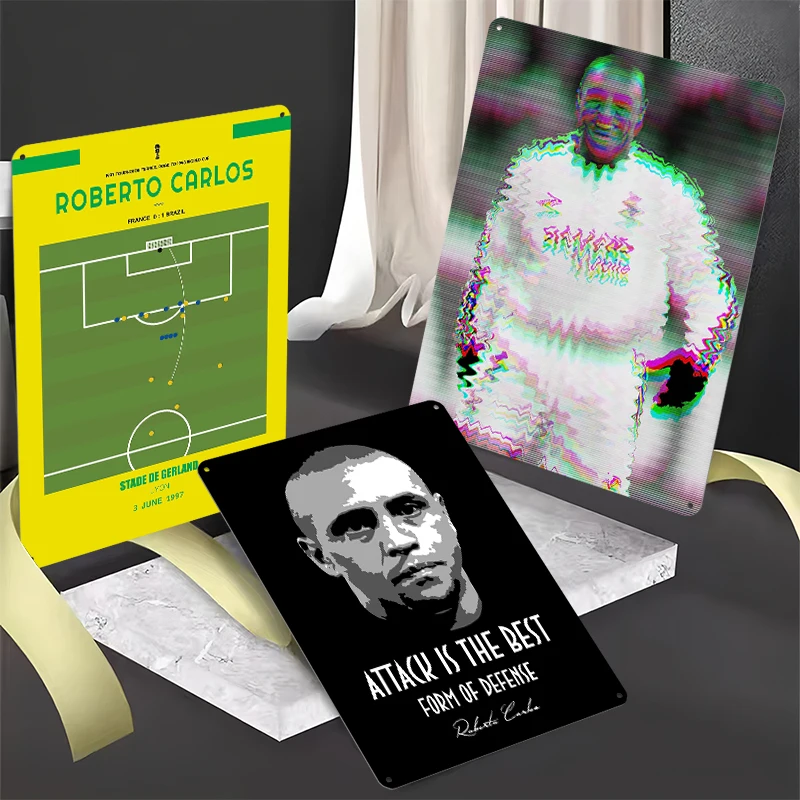 روبرتو كارلوس القصدير اللوحة جدار الفن الملصقات خمر لوحة معدنية علامات معدنية قابلة للتخصيص لمحبي كرة القدم غرفة الديكور الرجعية