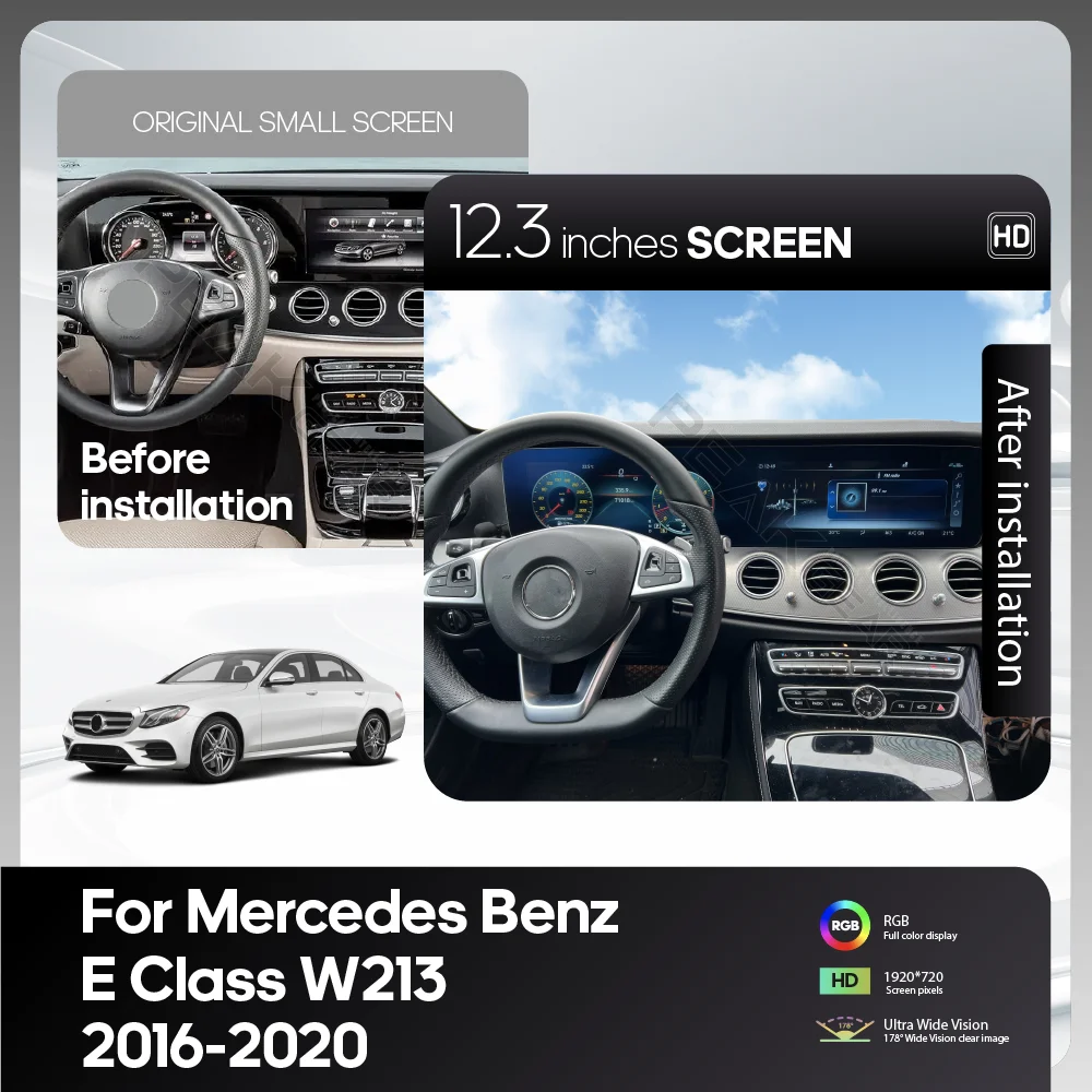 For Mercedes Benz E Class W213 2016-2020 12.3inch Car Multimedia Video Player GPS Navigation Android15 Carplay Auto 4G WiFi 360