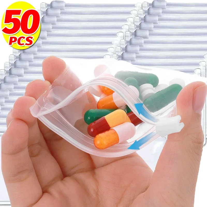 

5/50PCS Mini Self-sealing Storage Bags Protable Travel Jewel Ring Pill Pouch with Sliding Zipper Waterproof Storage Organization