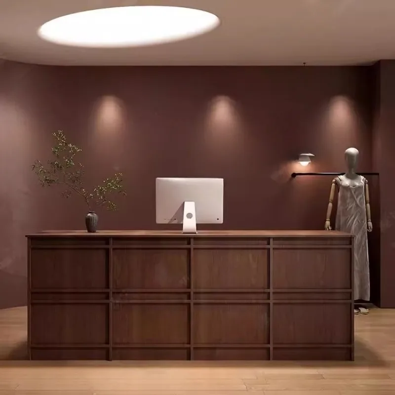 Retro checkout page store small clothing store walnut bar simple front desk