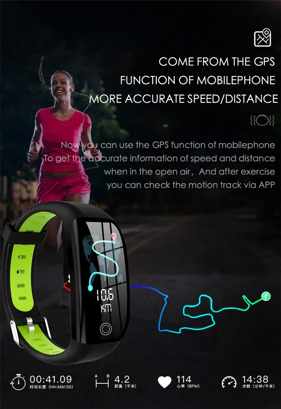 Bracelet connecté avec suivi GPS, Bluetooth, IP68, capteur d'activité physique avec suivi de la fréquence cardiaque/tension artérielle