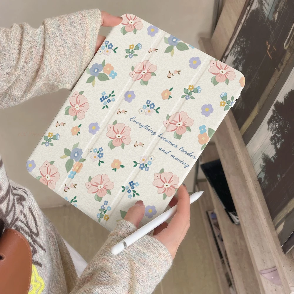 Morandi-style Floral Print Table Case For Samsung Tab S9 Plus S9 FE Plus S10 Plus A9 A11 Plus S7 Plus S8 Plus A8 S7 FE S6 Lite
