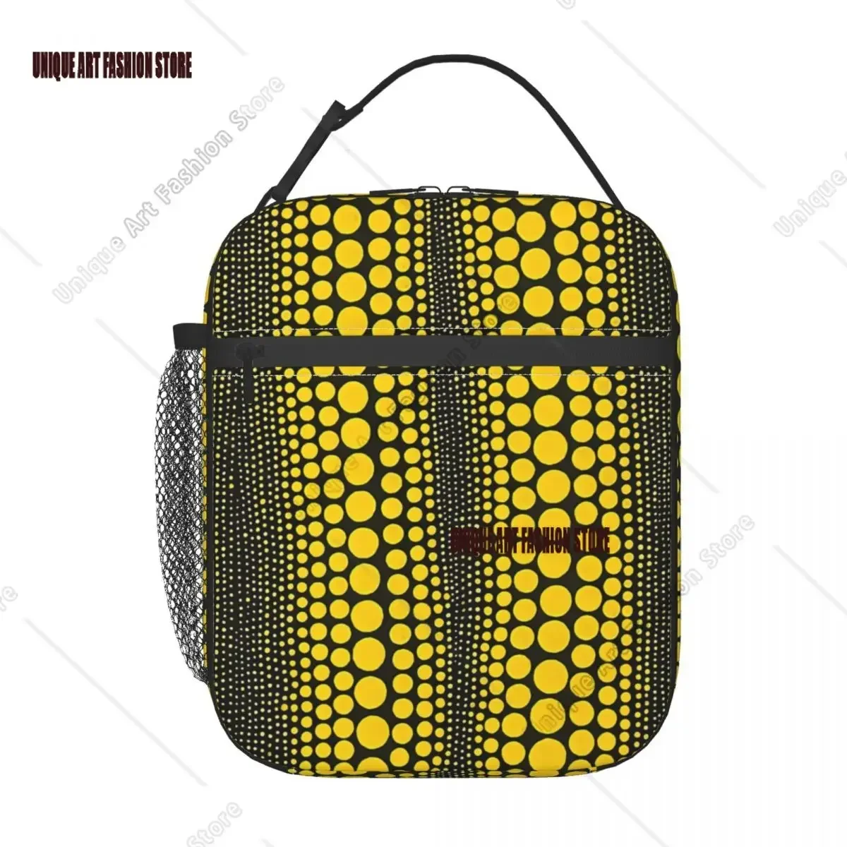 Dot Line Yellow Yayoi Kusama Portable Lunch Boxes Women Leakproof Pumpkin Polka Cooler Thermal Food Insulated Lunch Bag