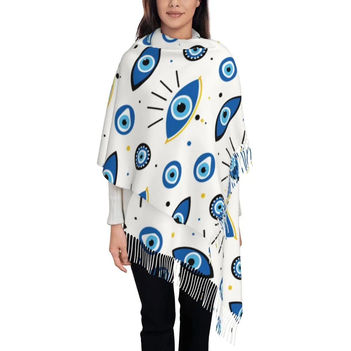 

Nazar Evil Eye Lucky Charms Shawl Wrap Women Warm Large Long Scarf Turkish Amulets Neckerchief Tassel Scarves