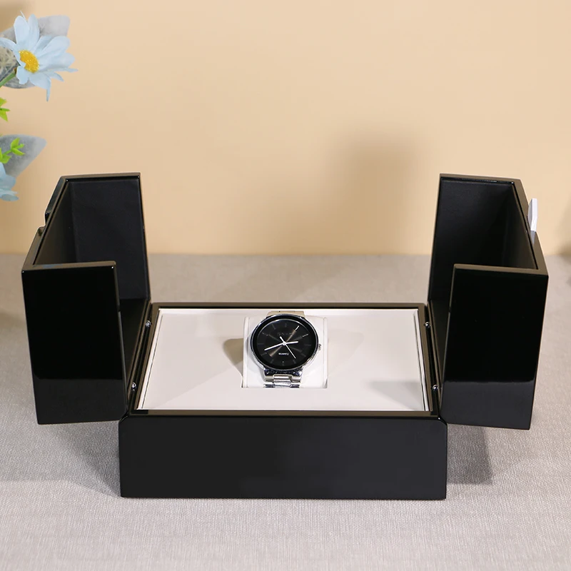 

New Design Luxury Watch Collection Box Black Glossy Piano Lacquered Double Door Wooden Box for Watch