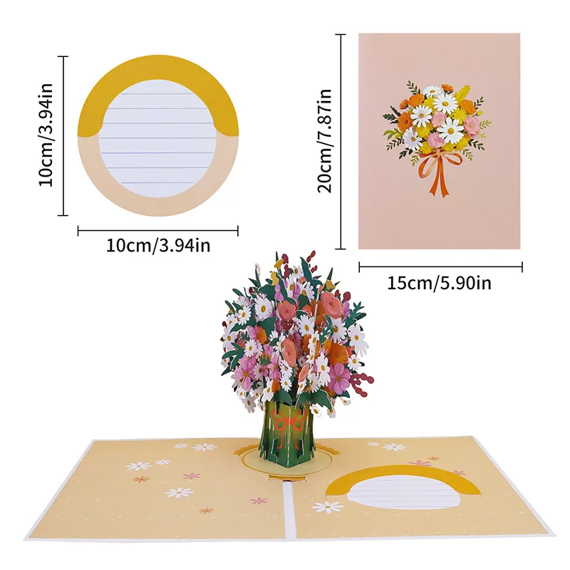 

3D Pop-Up Succulent Rose Greeting Card for Birthdays Mother's Day Teacher's Day—Detachable Flower Bouquet Greeting Card