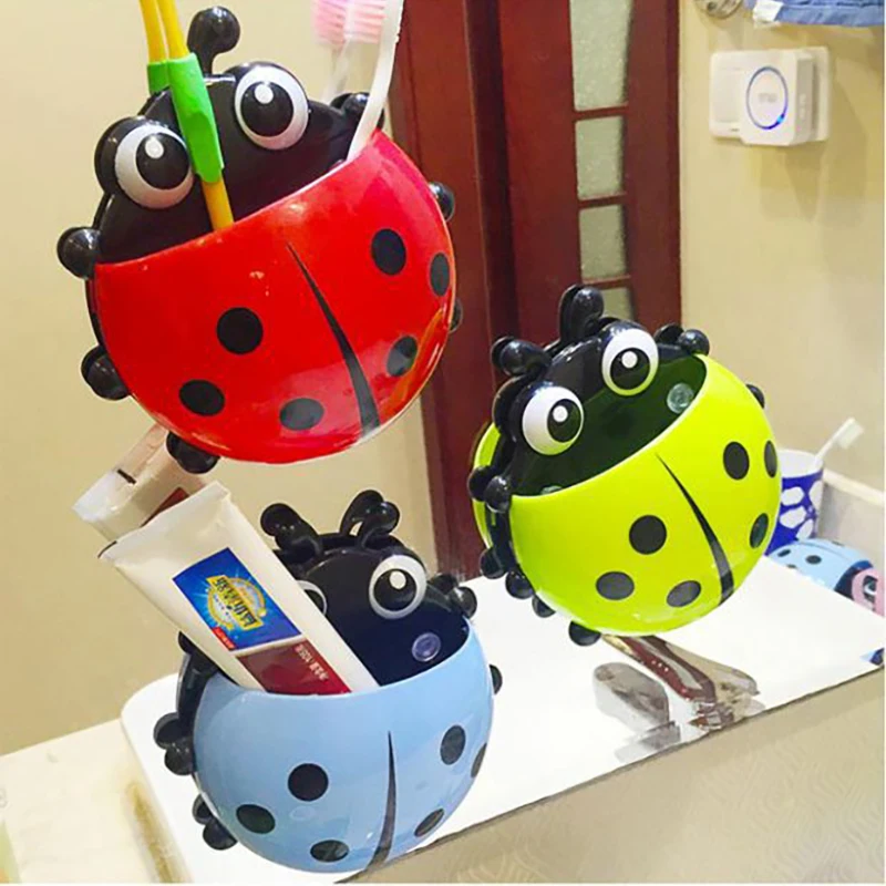 1/2PCS Bathroom Cartoon Toothbrush Holder Cartoon Animal Ladybug Insect Toothpaste Wall Suction Holder Rack Bathroom Organizer