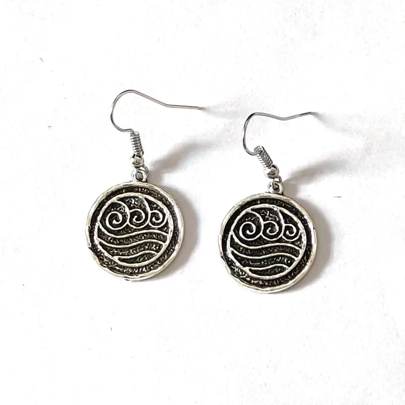 1pair Round The Last Airbender Air Fire Earth Water Elements Lotus Amulet Earring