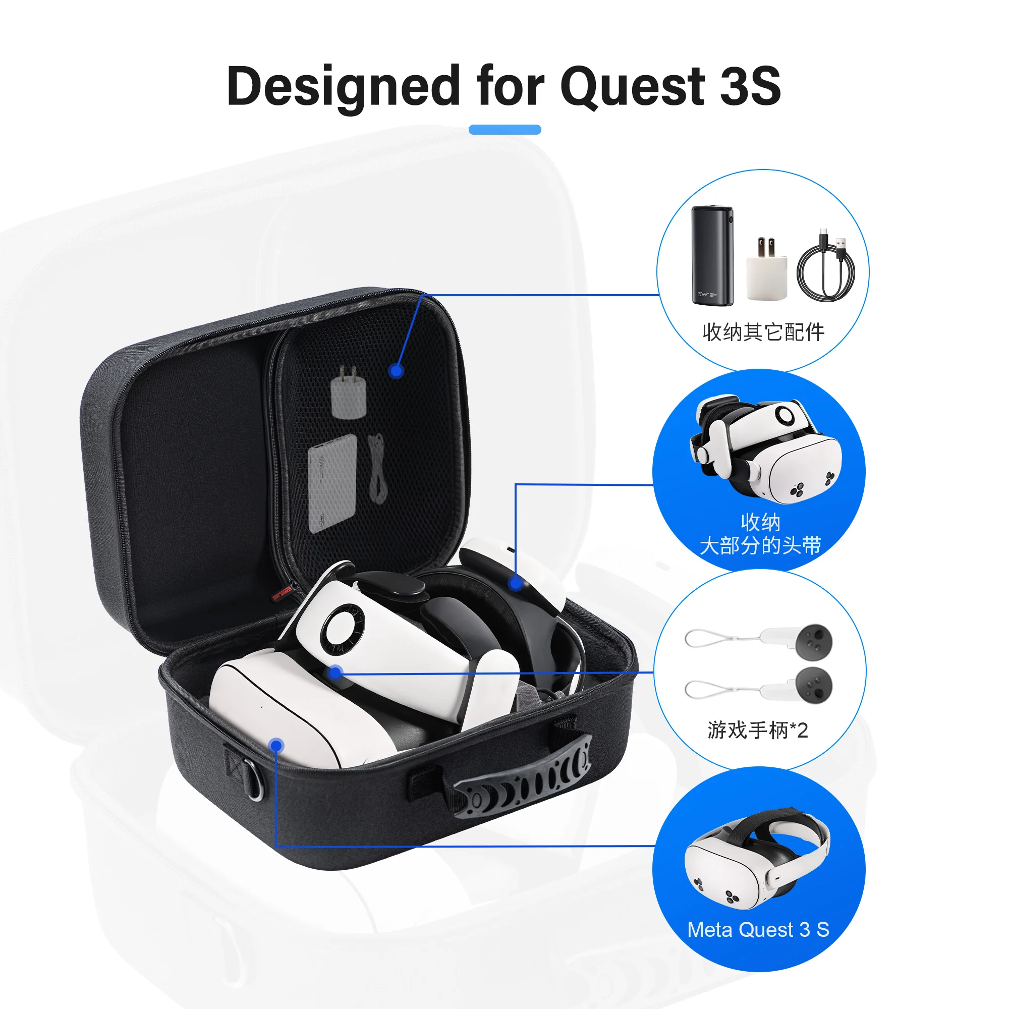 Shoulder Storage Bag for Meta Quest 3S VR Headset Portable Travel Carrying Bag For Oculus Quest 3S Protective Bag