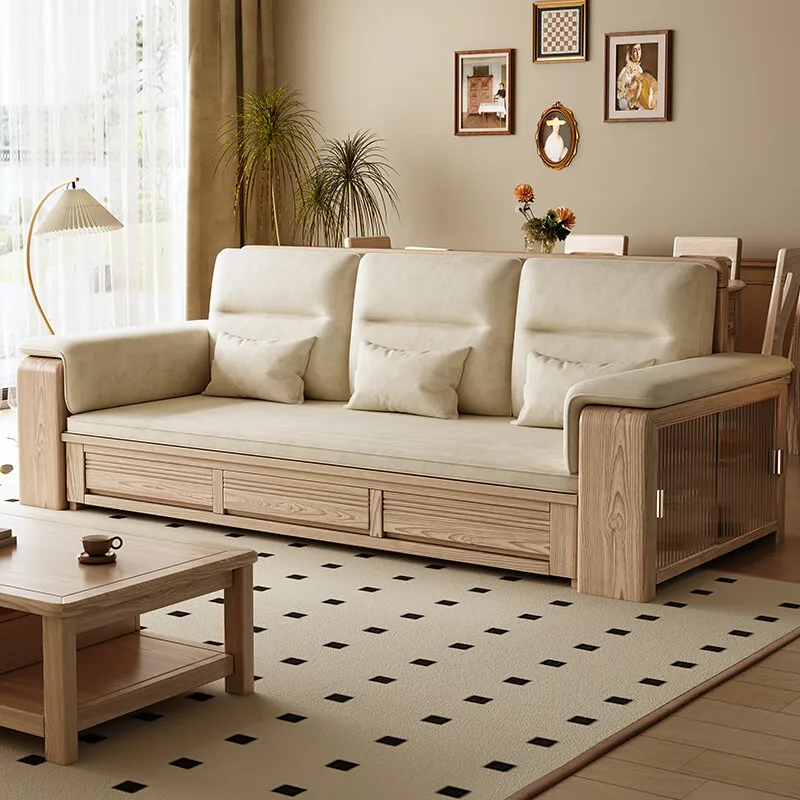 

Customizable ash wood sofa bed folding dual-purpose small apartment storage multi-function telescopic integrated living room