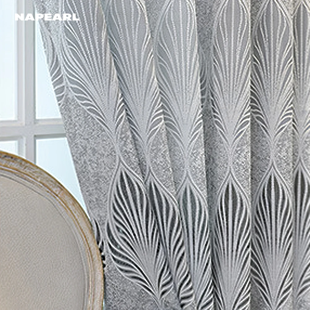 NAPEARL 1 Pair European Style Curtain for Living Room Grey Jacquard Window Curtain Home Decor