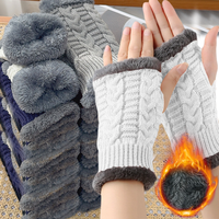 Winter Warm Fleece Thick Gloves Knitted Arm Warmers Women Autumn Fashion Fingerless Wrist Cuff Furry Short Hand Sleeves