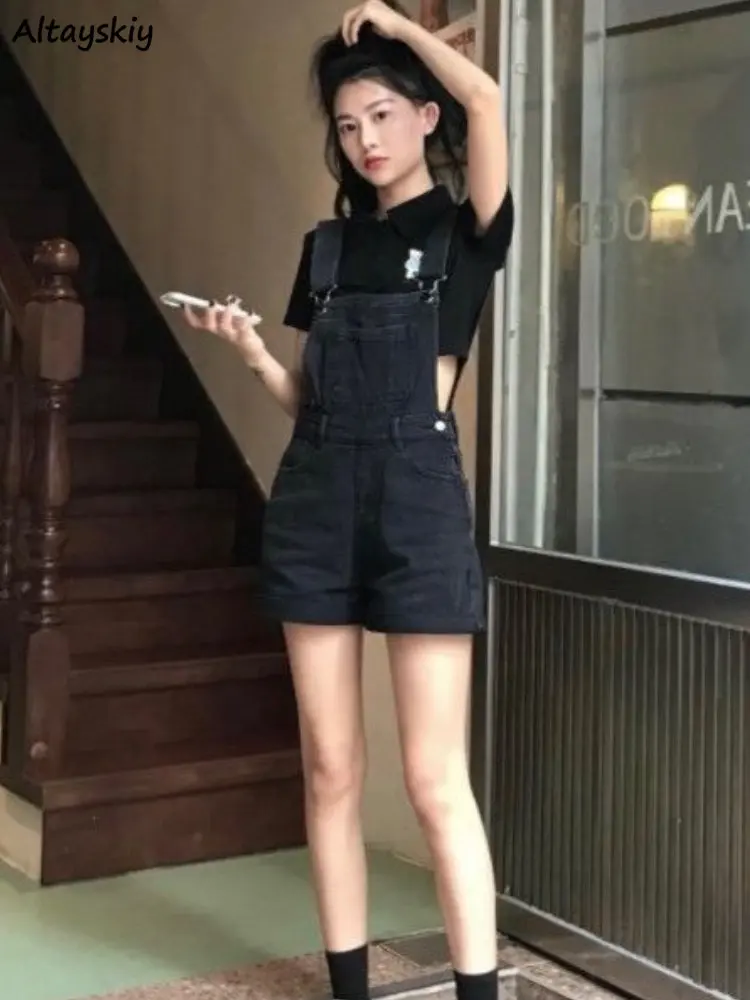 Rompers Women Hotsweet Crimping Solid Casual High Street Teens Denim Basic Ulzzang Schoolgirls Vintage Tender All-match Summer