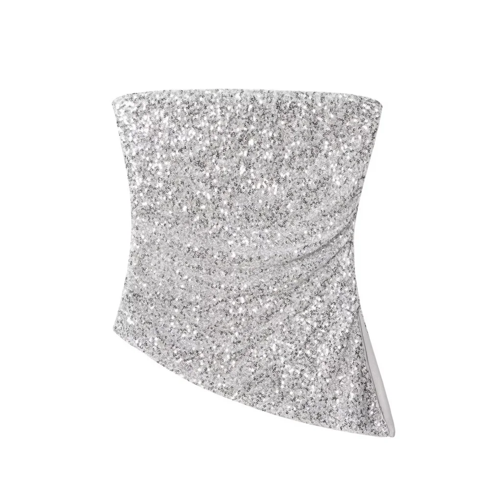 

Женский облегающий топ без бретелек с неровным подолом и бисером, с прямым вырезом, без рукавов, с открытыми плечами, новый летний модный жилет