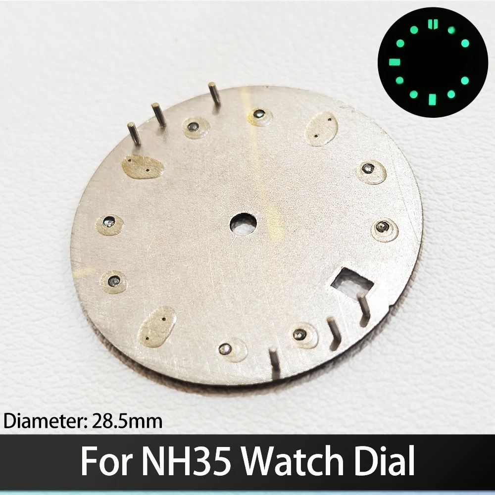 Fish Scale Pattern Dial 28.5mm For NH35/36 Movement Single Calendar Dial Green Luminous Watch Accessories Replace Part Oil Press
