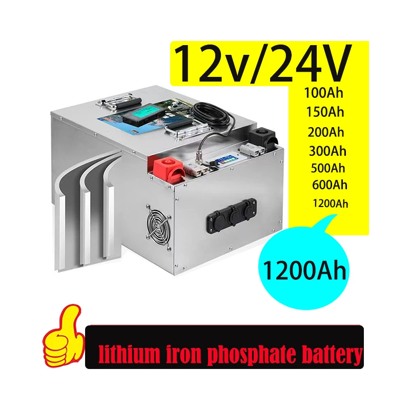 Batería de fosfato de hierro y litio genuina, nueva energía con Detector de capacidad Coulomb incorporado, capacidad completa Lifepo4, 12V, 24V