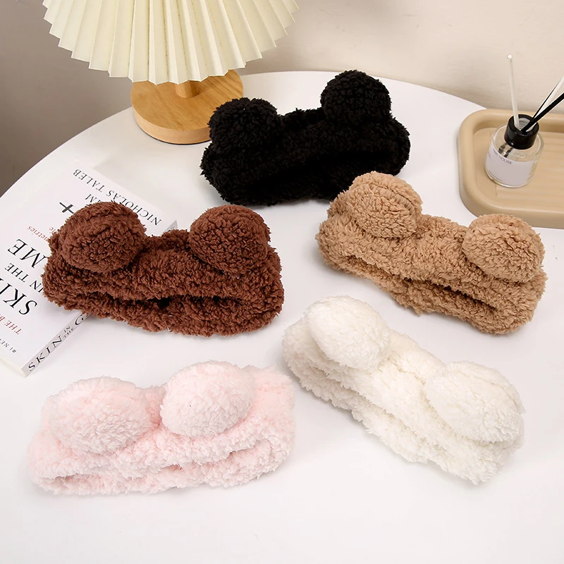 2022 New Bear Ear Hair Bands Wash Face Hair Holder Soft Warm Coral Fleece Bows Headbands For Women Girls Turban Hair accessories