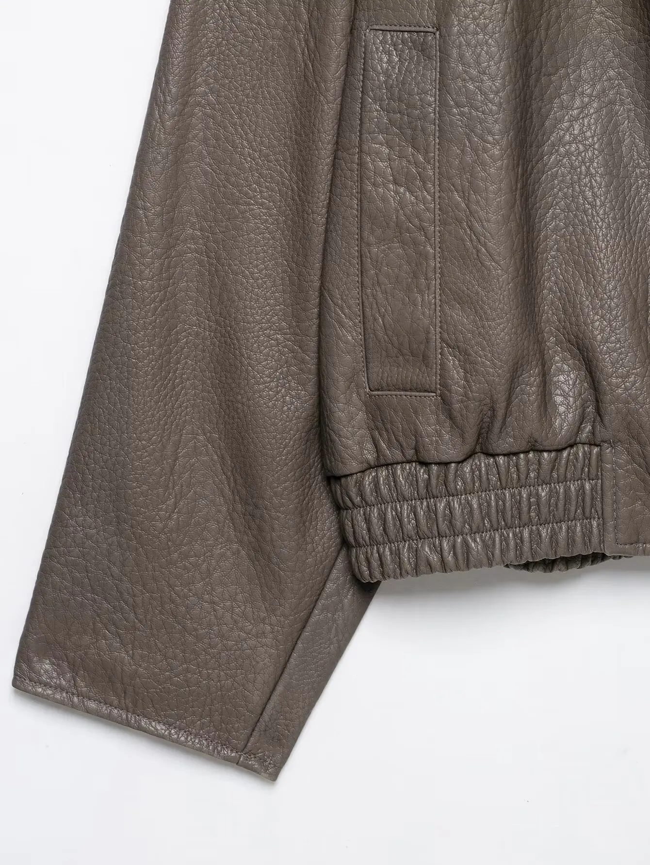 BSAY 2026 Herbst Minimalistische Vielseitige Kunstleder Damenjacke mit Schalkragen, Wickelfront, Geripptem Saum, Seitentaschen, Kurze Oberbekleidung – Detail 7