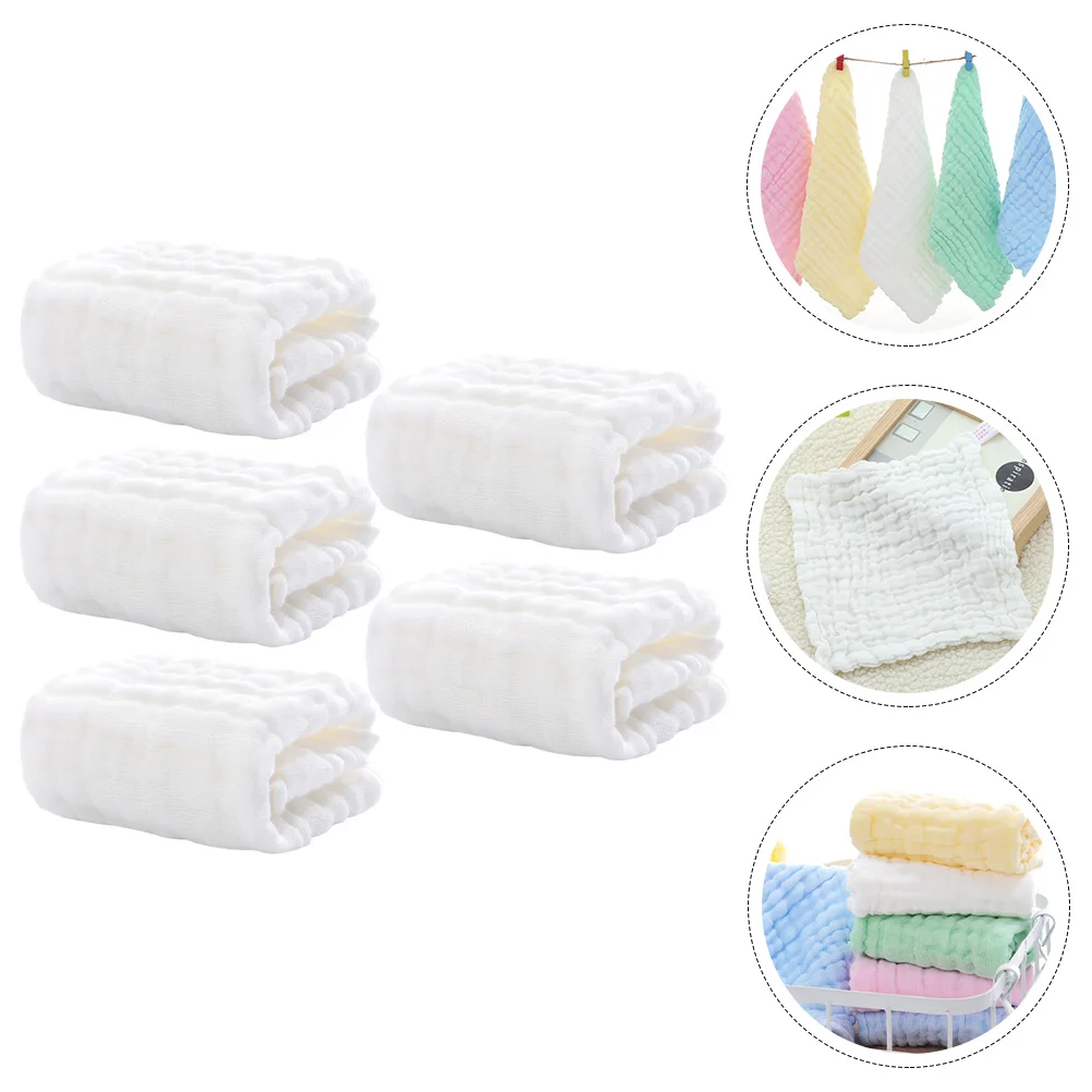 5 Pcs Bath Bath Baby Towels Foam Cotton Bib Baby Essentials Hand Bibs Burping Cloth Newborn Muslin Washcloths White Child