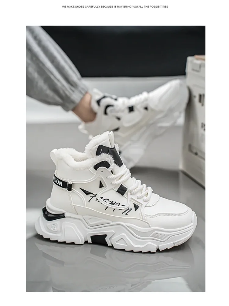 

Outdoor Fashion Sports Shoes Male SneakersMen's Thick Soled Casual Mesh Panel Shoes Winter Plush Soft Soled Running Shoes