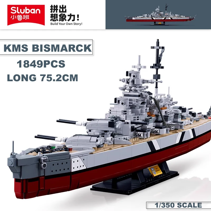 WW2 Military Warships KMS Bismarck Battleship Collection Building Blocks Bricks World War II 2 Classic Model For Children\'s gift