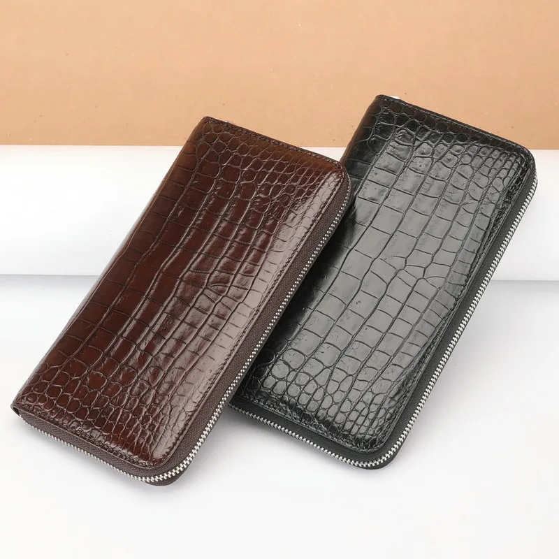 

New Fashionable British Style Thai Crocodile Handbag Spliced Belly Men Long Wallet Business Casual Leather Clutch Women Wallets