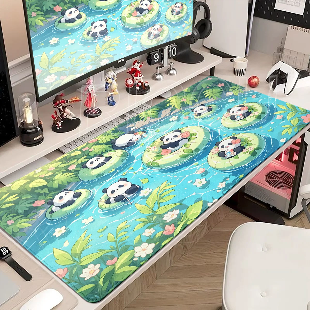 Mouse Pad Cartoon Panda Scenery Large E-Sports Mousepad Lock Edge Gaming Mouse Mat Office Non-Slip Rubber Computer Game Desk Mat