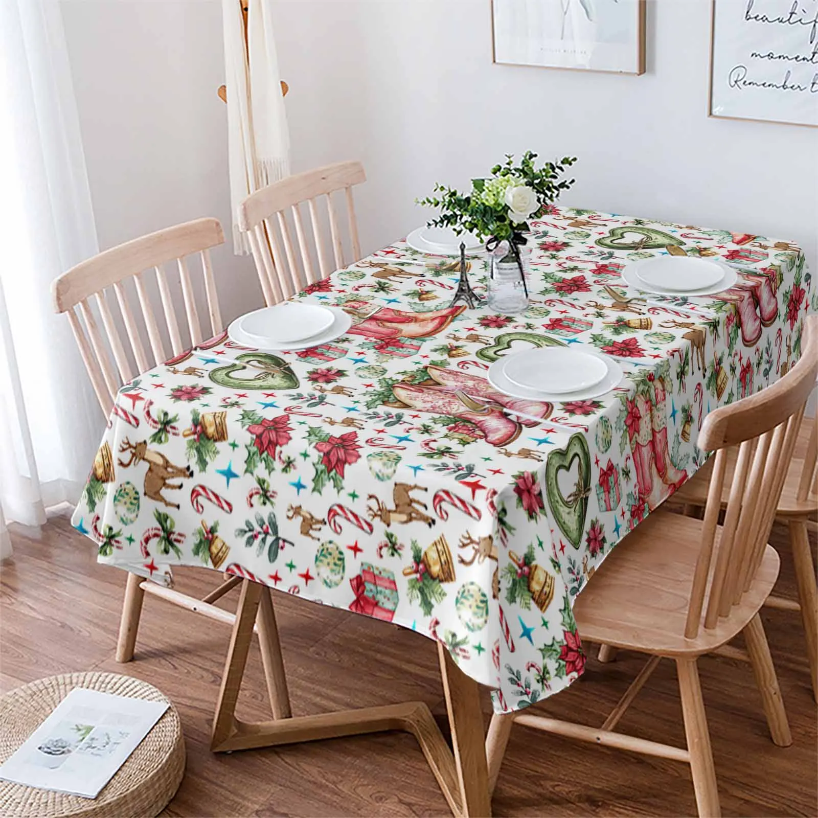 Christmas Winter Boots Plant Gift Tablecloths Waterproof Kitchen Coffee Table For Living Room Home Decor Dining Table