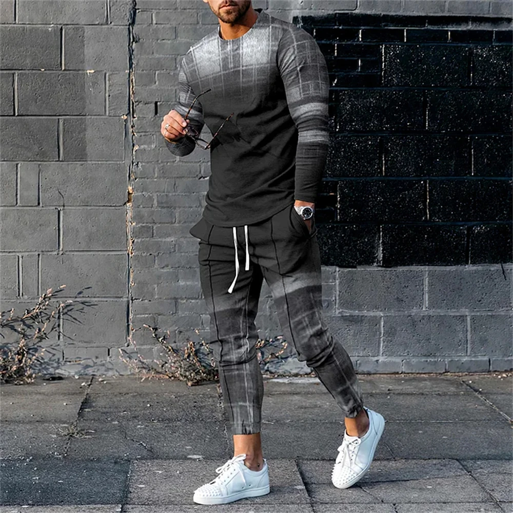 Men\'s Tracksuit Casual 3D Print 2 Piece Sets Long Sleeve T-Shirt+pants 2pcs Set Fashion Outfits Oversized Sports Unisex Clothing