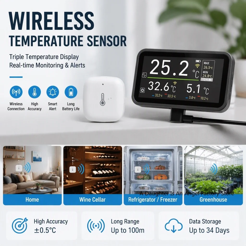 Useful Wireless Digital Thermometer for Home Car Indoor Outdoor, High Low Temperature Alarm with LED Indicator