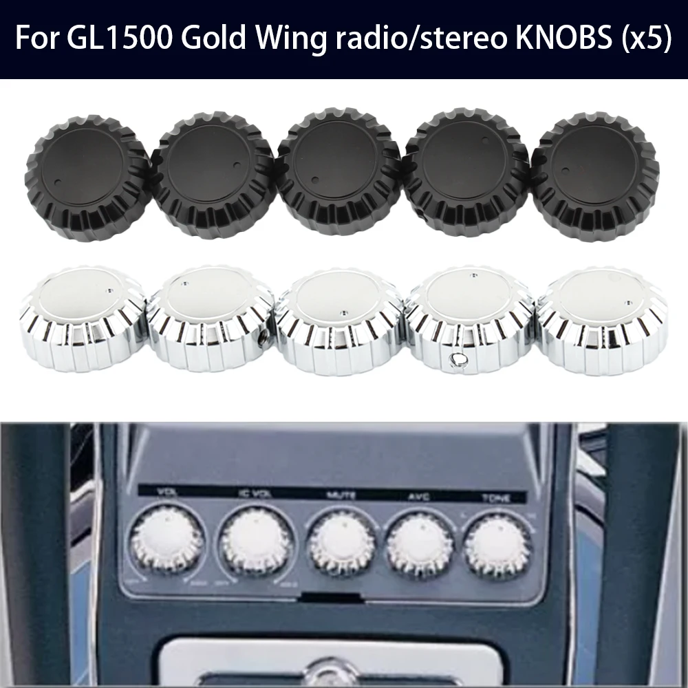 Radio stereo volume control rotary button Knobs trim kit For Honda Goldwing GL1500 1988-2000 aluminum 5Pcs Black accesorios Moto