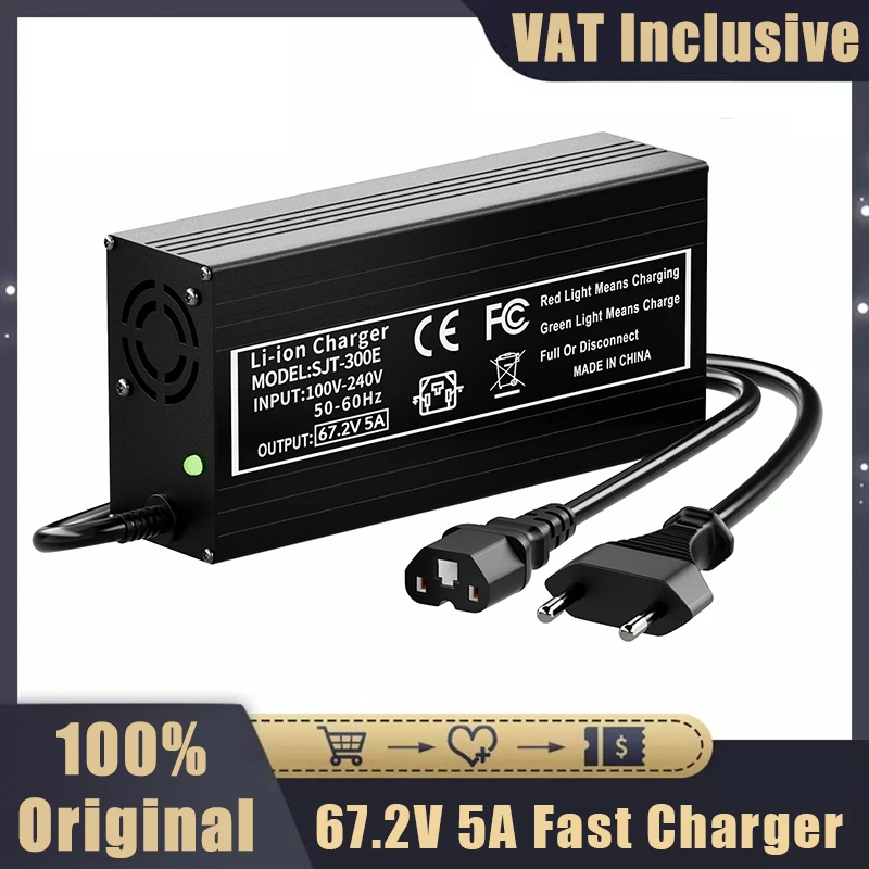 67.2V 5A Fast Charger for 16S 60V Lithium Battery Charger AC/DC Power 3-pin Charger Connector Parts