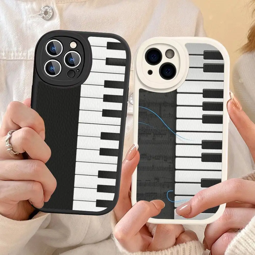 

Luxury Black White Piano Key Phone Case For IPhone 16 15 14 13 12 11 Pro Max Plus Leather Soft Cover