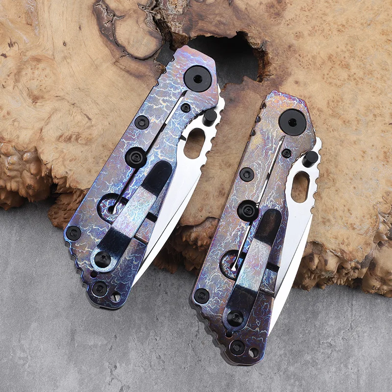 D2 شفرة فولاذية مقبض سبائك التيتانيوم سكين للفرد في الهواء الطلق الدفاع عن النفس الصيد التخييم التنزه بقاء أداة محمولة سكين #5