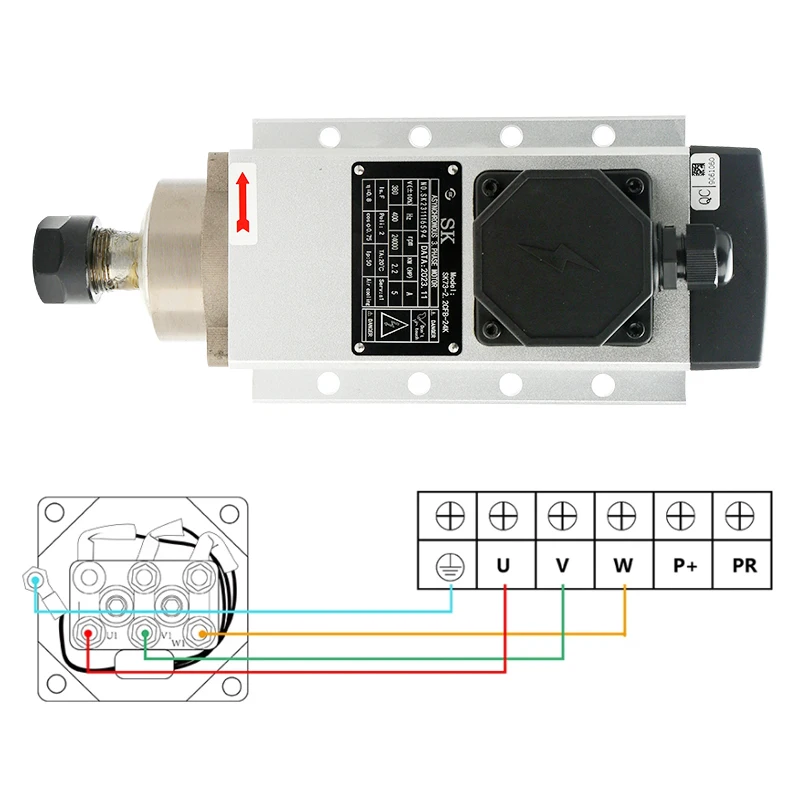 Machine Spindle 220V 380V 2.2kw Square Air-Cooled Spindle Motor 400Hz 24000rpm ER20 Chuck-4 Bearing For CNC Engraving Milling