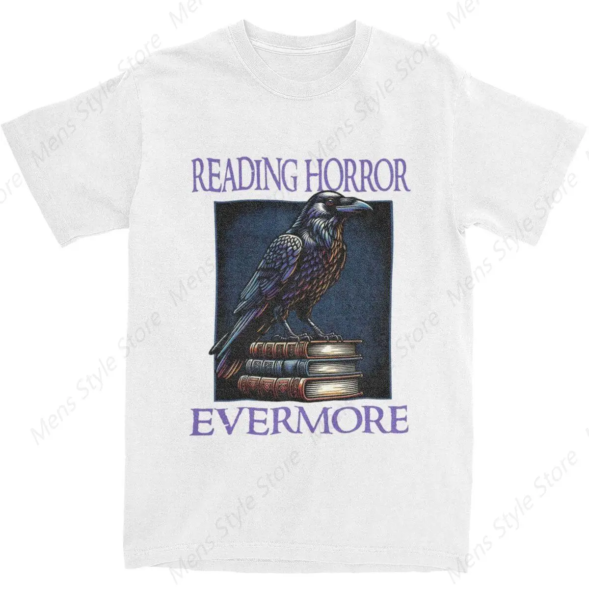 Reading Horror Raven Avid Reader Book Lover Apparel T-Shirts for Men Women Goth Bibliophile Vintage Cotton Summer Tee Shirts