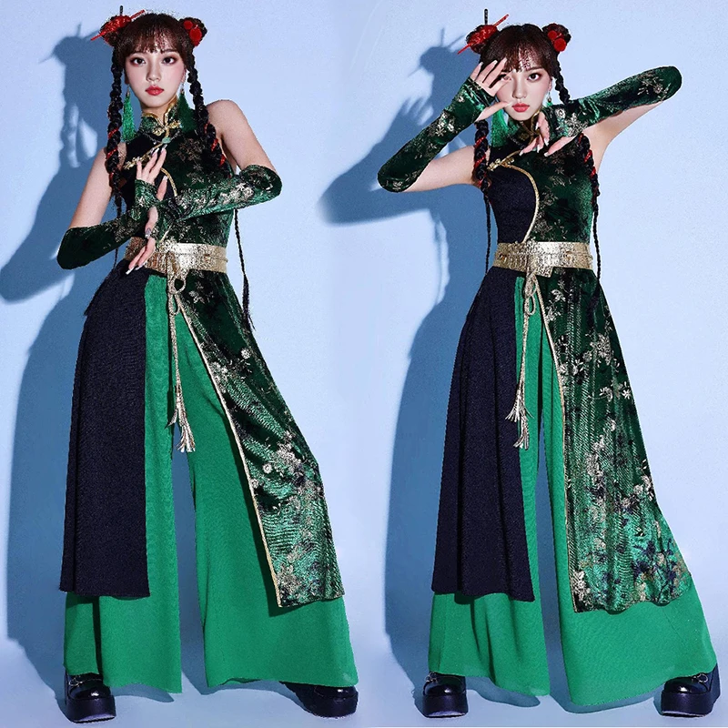 

Green Jazz Dance Costume Women Adult Chinese Style Kpop Outfits Singer Stage Clothing Nightclub Dj Drag Queen Rave Wear BL14594