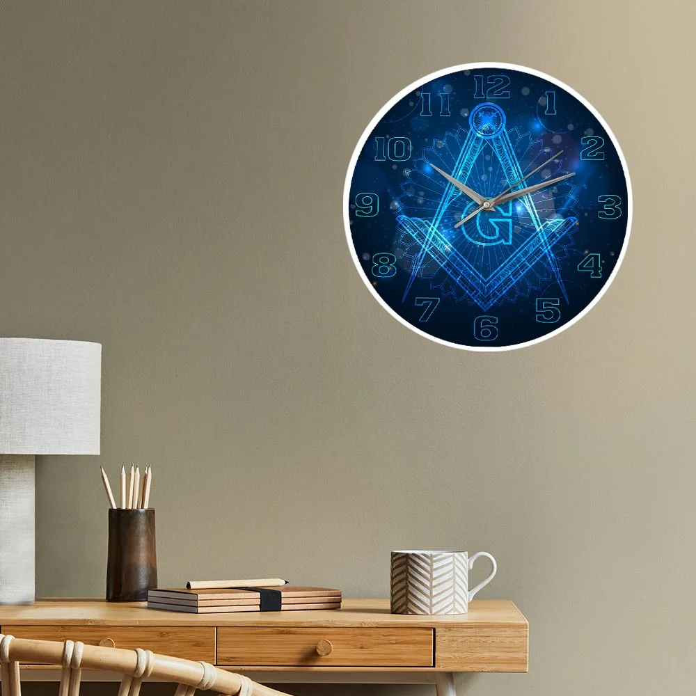 Freemason Logo Silent Non-ticking Wall Clock Master Mason Home Decor Hanging Wall Watch Knights Templar Masonic Lodge Wall Art