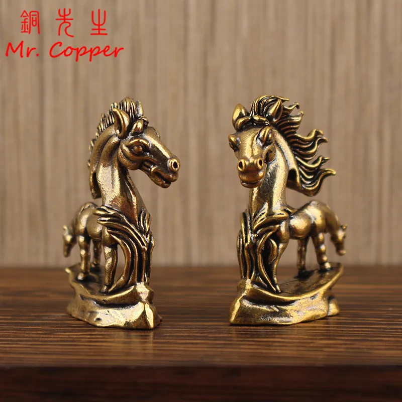 مجردة النحاس مزدوجة الحصان تمثال سطح المكتب زخرفة خمر الحيوان تمثال صغير المشهد الصغير زينة الحرف الملحقات