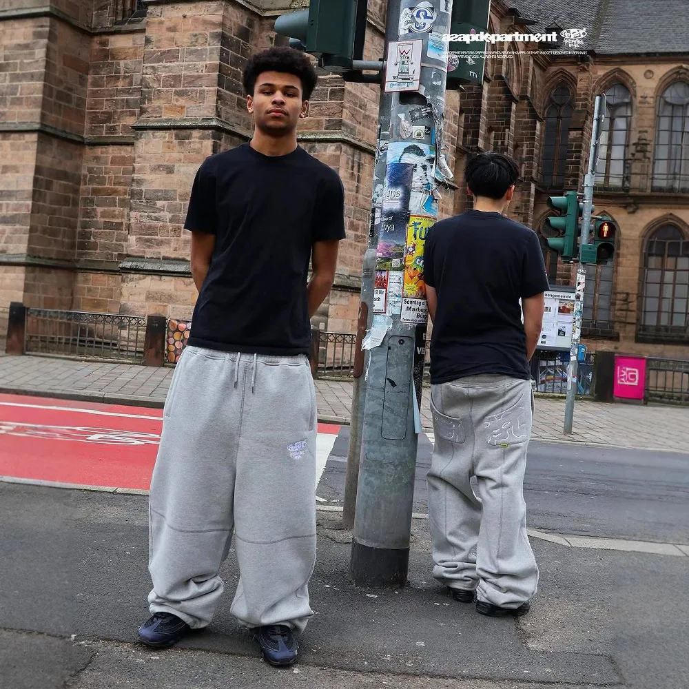 

New Street Trendy Hip Hop Embroidered Loose Casual Pants American Retro Sle Elastic Waist ket Detail Other Material