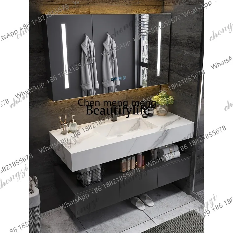 EE182 Stone Slab Integrated Basin Cabinet High-end Bathroom For Home Use Mirror Toilet Washbasin Hand Wash Combination Hotel Mod