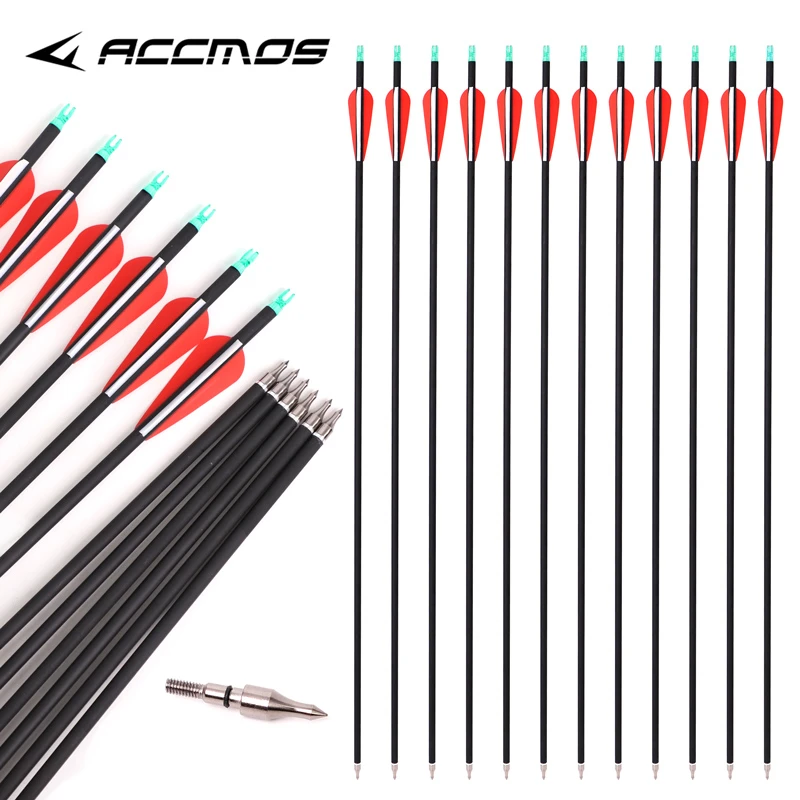 6/12/24pcs Mixed Carbon Arrow 30 Inch Spine 500 ID6.2mm OD7.8 mm for Compound/Recurve Bow Archery Shooting