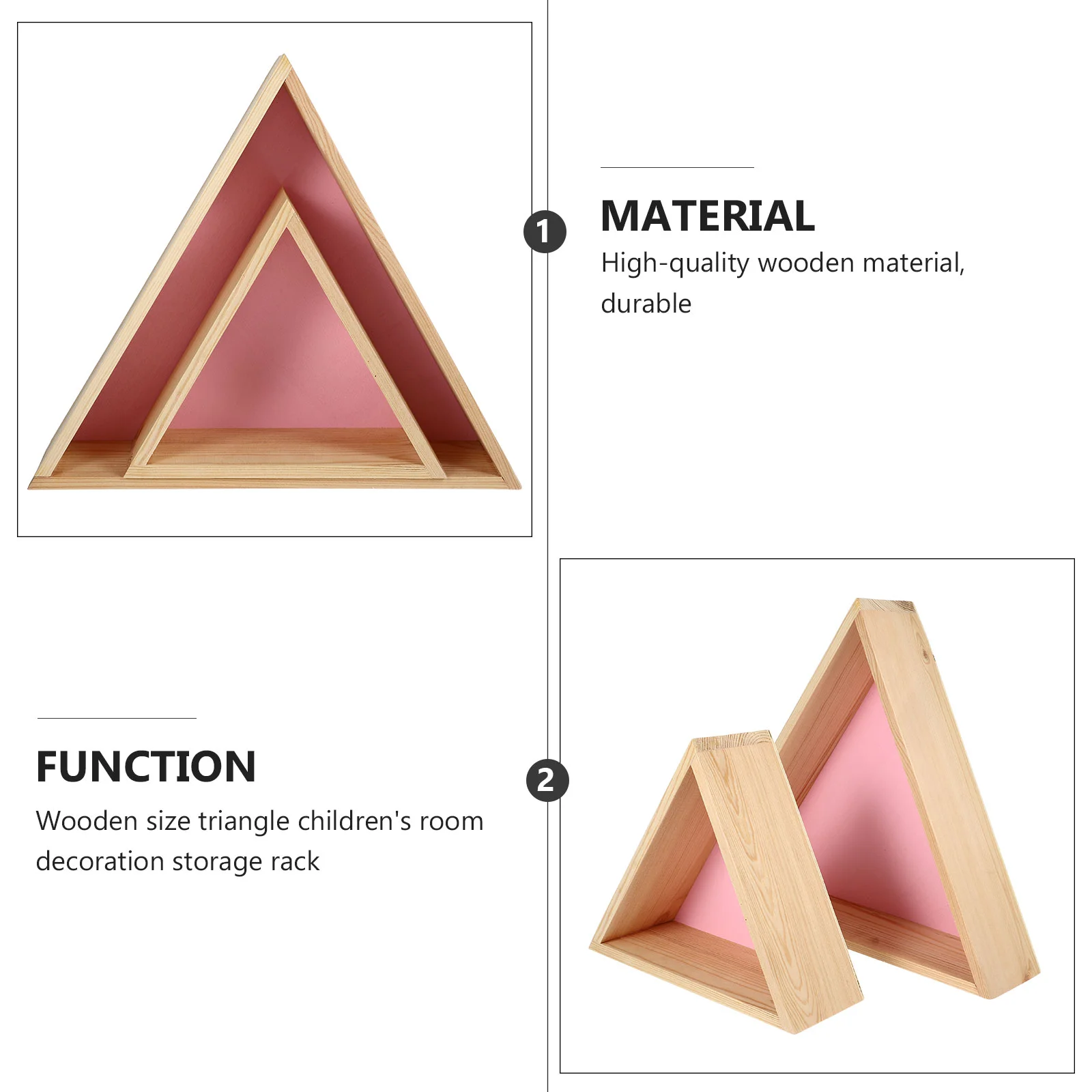 2 Pcs Decorate Triangle Children's Room Shelf Storage Kids Shelves Wall Hanging Pine Wood Rack